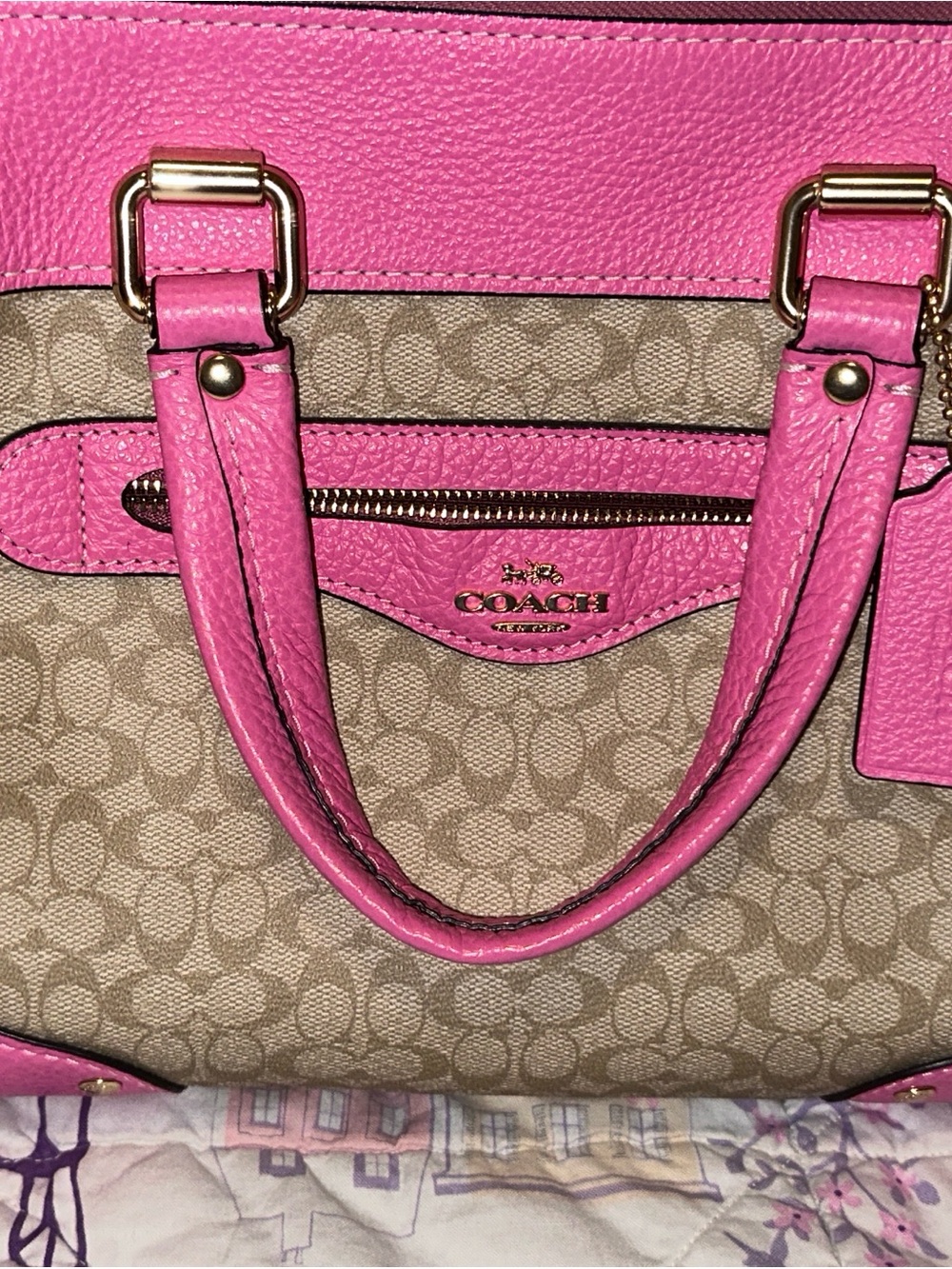 Coach Pink Signature Canvas Satchel